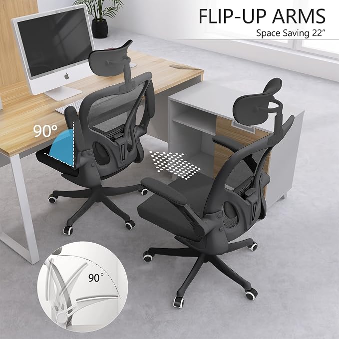 Ergonomic Office Desk Chair High Back Mesh Computer Chair Adjustable Chair | 360° Swivel Adjustable Lumbar Support & Flip-Up Armrests capacity 300 lbs capacity - Image 3