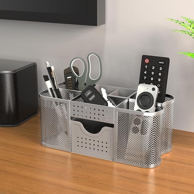 Deco Brothers Desk Organizers Pen Holder Office Caddy Storage, Silver - Image 4