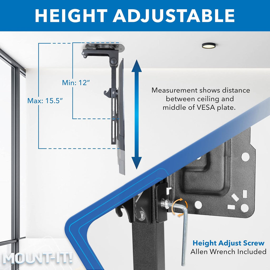 Mount-It! Fold-Up Ceiling TV Mount for 23–55 Inch TVs, Space-Saving Flip Down Bracket for Flat & Slanted Ceilings, Retractable Adjustable Tilt & Swivel Mount, VESA up to 400x400, 44 lbs Capacity - Image 9
