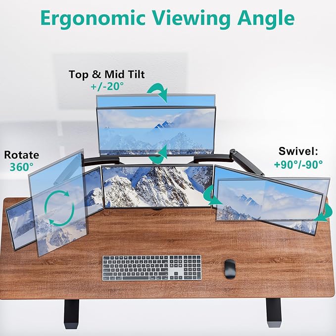 WALI Stacked 4 Monitor Mount for 13-27 inch Screens, 19.8 lbs per Arm | Tall Quad Monitor Stand for Desk, Full Motion with Tilt, Swivel, C-Clamp & Grommet Base, VESA 75/100mm (GSDM004S), Black - Image 3