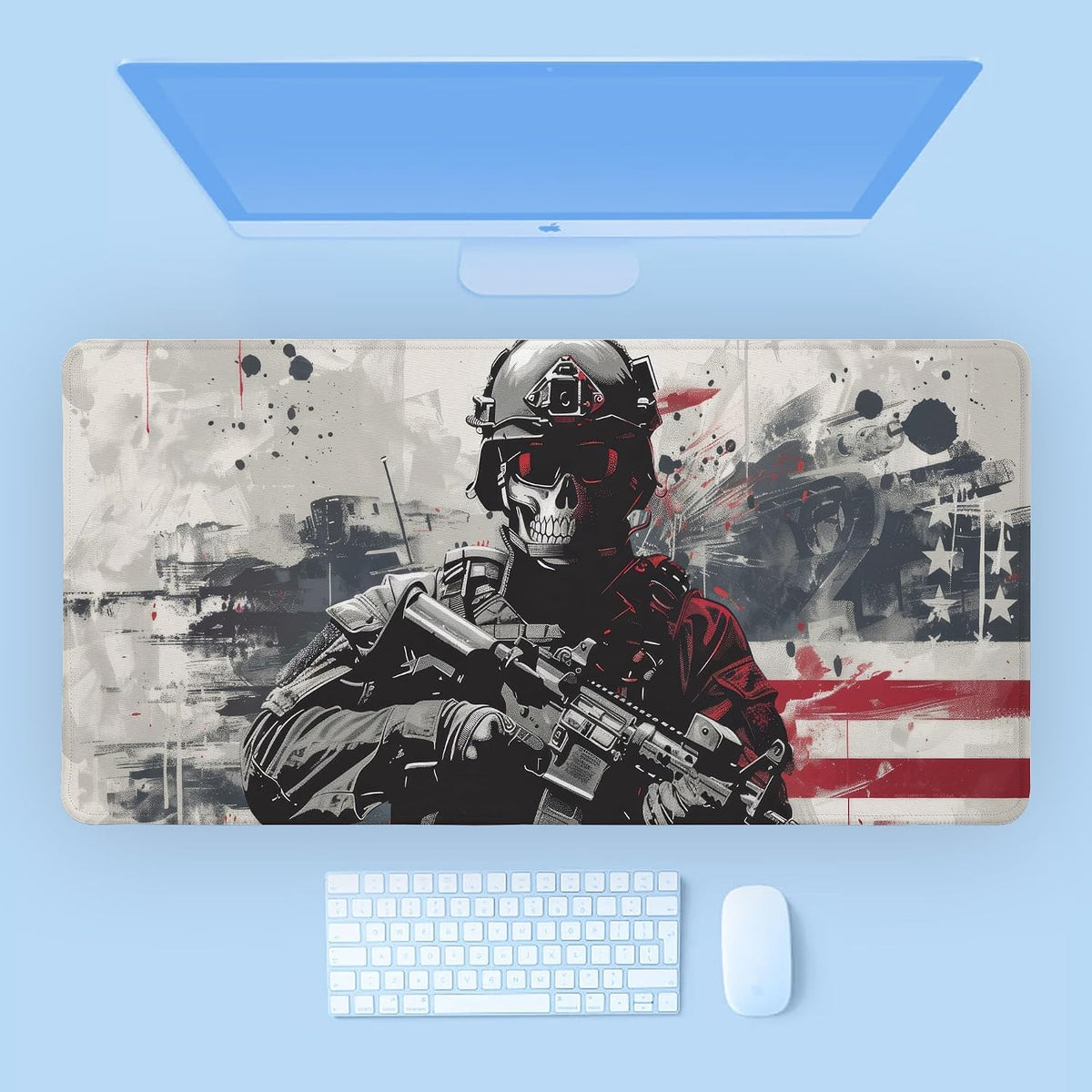 XXL Military Skull American Flag Mouse Pad Rubber Desk Mat 35.4×15.7 in - Image 5