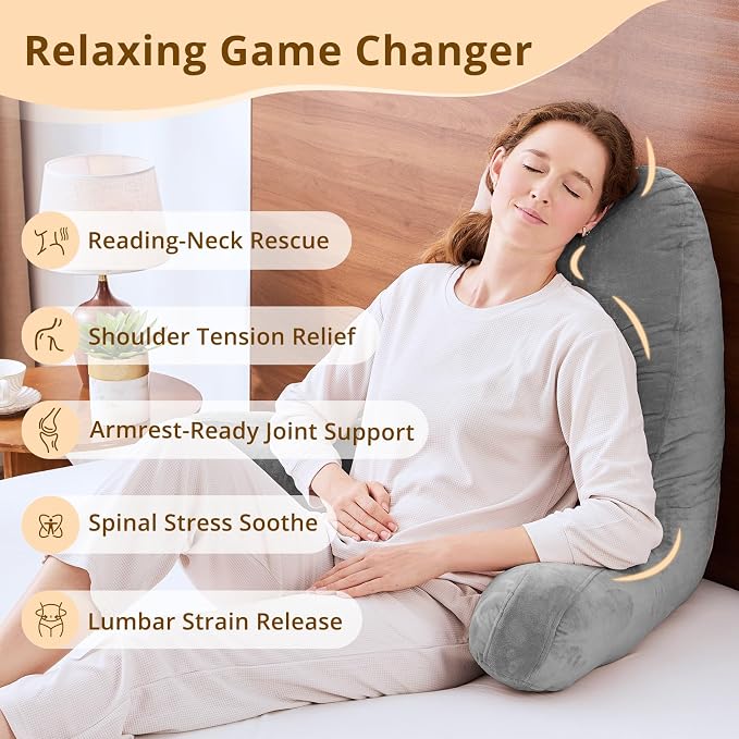 Sasttie Reading Pillow for Bed, Back Pillow for Sitting Up, Dark Grey | 25" Backrest Support Cushion for Couch, Sofa, and Floor, Dorm Essentials, OEKO-TEX, Adjustable Down Alternative Fill - Image 6