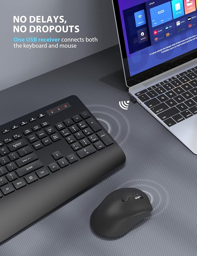 Wireless Keyboard and Mouse Combo - Full-Sized, Ergonomic Wrist Rest | Phone Holder, Sleep Mode, 2.4G Quiet Keyboard for PC Laptop, Trueque KM23 Complete Work Setup for Office or Home - Image 3