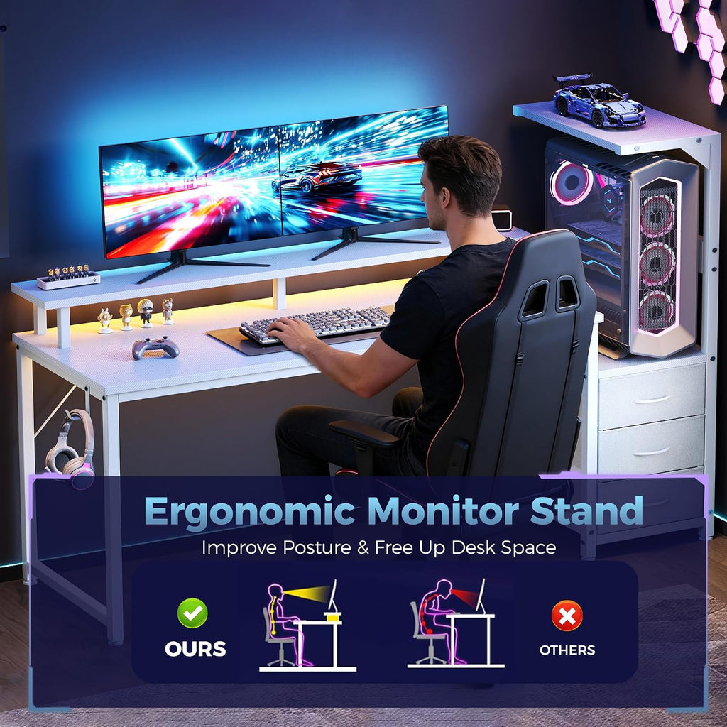 DUMOS 59” Reversible Gaming Computer Desk with Drawers and Power Outlet - Image 8