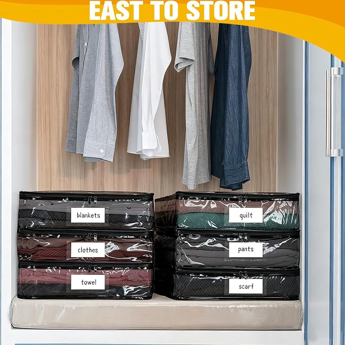 Plastic Storage Bags with Easy-Glide Zipper, Pack of 6, Durable Clear Vinyl Zippered Storage Bags for Clothes Sweaters Comforters Blankets Sheets Bedding (18 x 15 x 9 Inch, Transparent Black) - Image 3