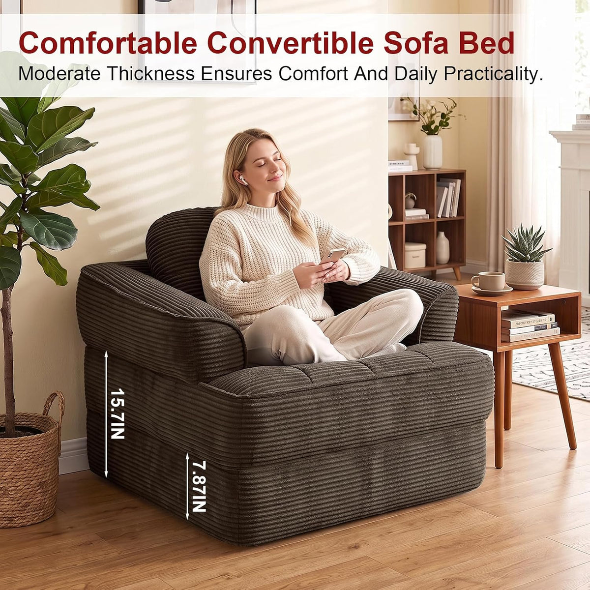 Folding Sofa Bed, 2-in-1 Convertible Sleeper Chair for Living Room - Image 6