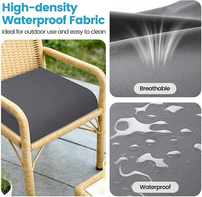 TasticTotes 19 x 19 x 3 Inch Outdoor Patio Chair Cushions Set of 2, Grey | Waterproof Outdoor Seat Cushions with Adjustable Straps & Handles, Fade-Resistant dinning Pads for Outdoor Furniture, Garden - Image 4