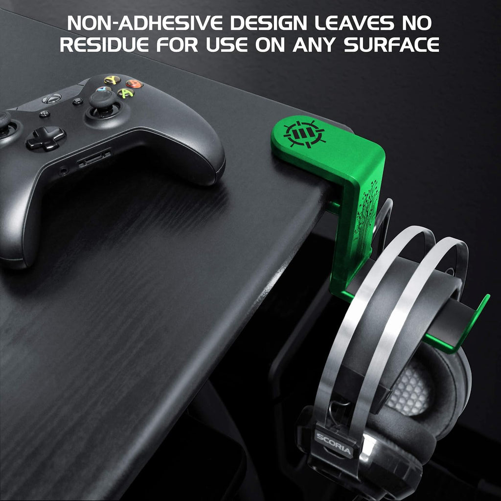 ENHANCE PC Gaming Headphone Holder - Desk Headphone Hanger Esports Headset Holder with Adjustable 360 Rotation, Under Desk Hook Clamp, Universal Fit - Built in Cable Clip Organizer - Green - Image 8