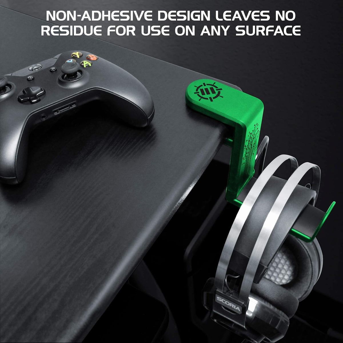 ENHANCE PC Gaming Headphone Holder - Desk Headphone Hanger Esports Headset Holder with Adjustable 360 Rotation, Under Desk Hook Clamp, Universal Fit - Built in Cable Clip Organizer - Green - Image 8