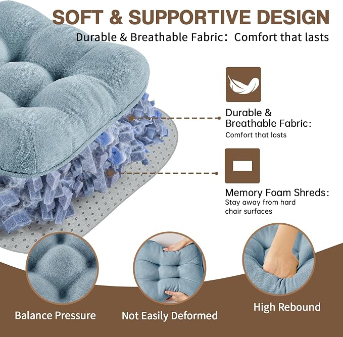 BETU Chair Cushions for Dining Chairs Set of 2,3.5" Thick Kitchen Table Chair Pads with Ties,Non Slip Backing and Covers, Seat Cushion for Dining Room,Bar,Patio Chairs,15.5"X15.5"X3.5",Smoky Blue - Image 8