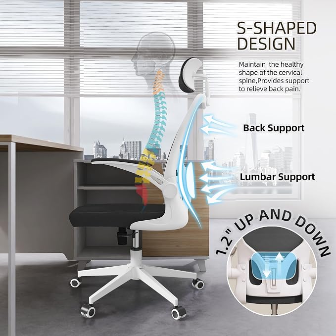 Ergonomic Office Desk Chair High Back Mesh Computer Chair Adjustable Chair | 360° Swivel Adjustable Lumbar Support & Flip-Up Armrests capacity 300 lbs capacity - Image 6