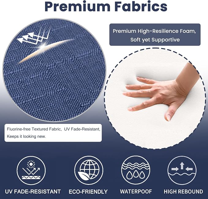 Battilo Chair Cushions for Dining Chairs with Ties, Indoor/Outdoor Waterproof Kitchen Chair Pad with Non-Slip Backing, Seat Cushions with Machine Washable Removable Cover, 16"x16"x2", Set of 2, Navy - Image 2