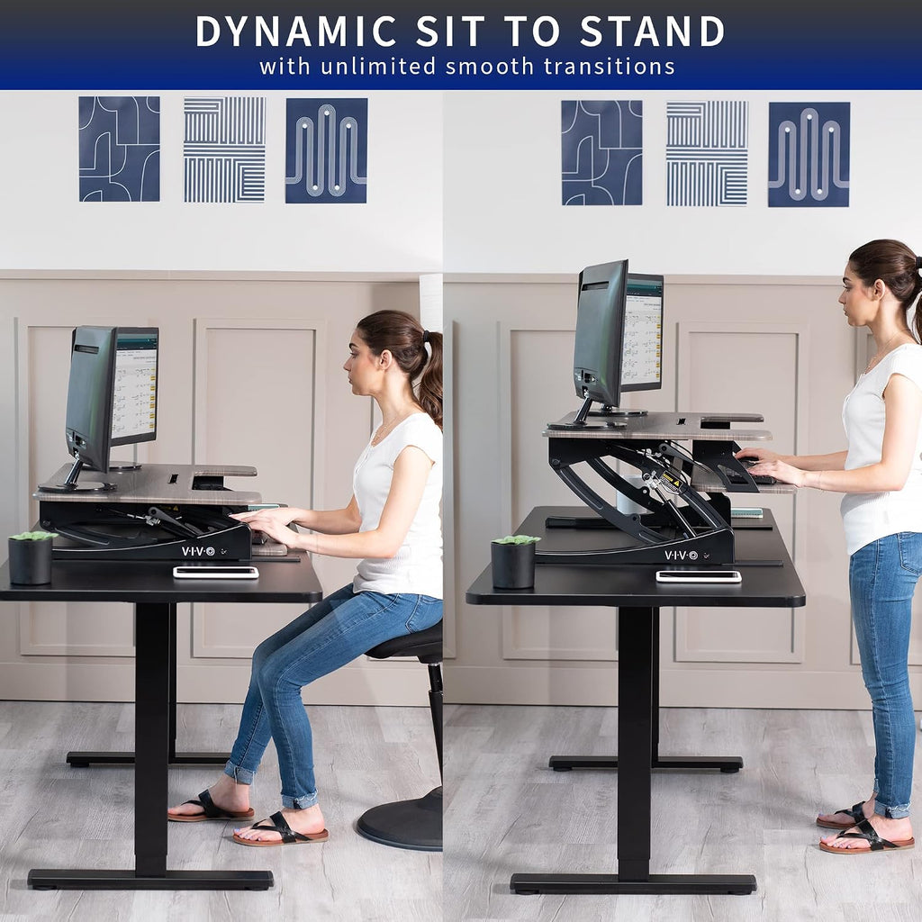 VIVO Dual Tier Standing Desk Converter, 36" Dark Grey Top - Image 4