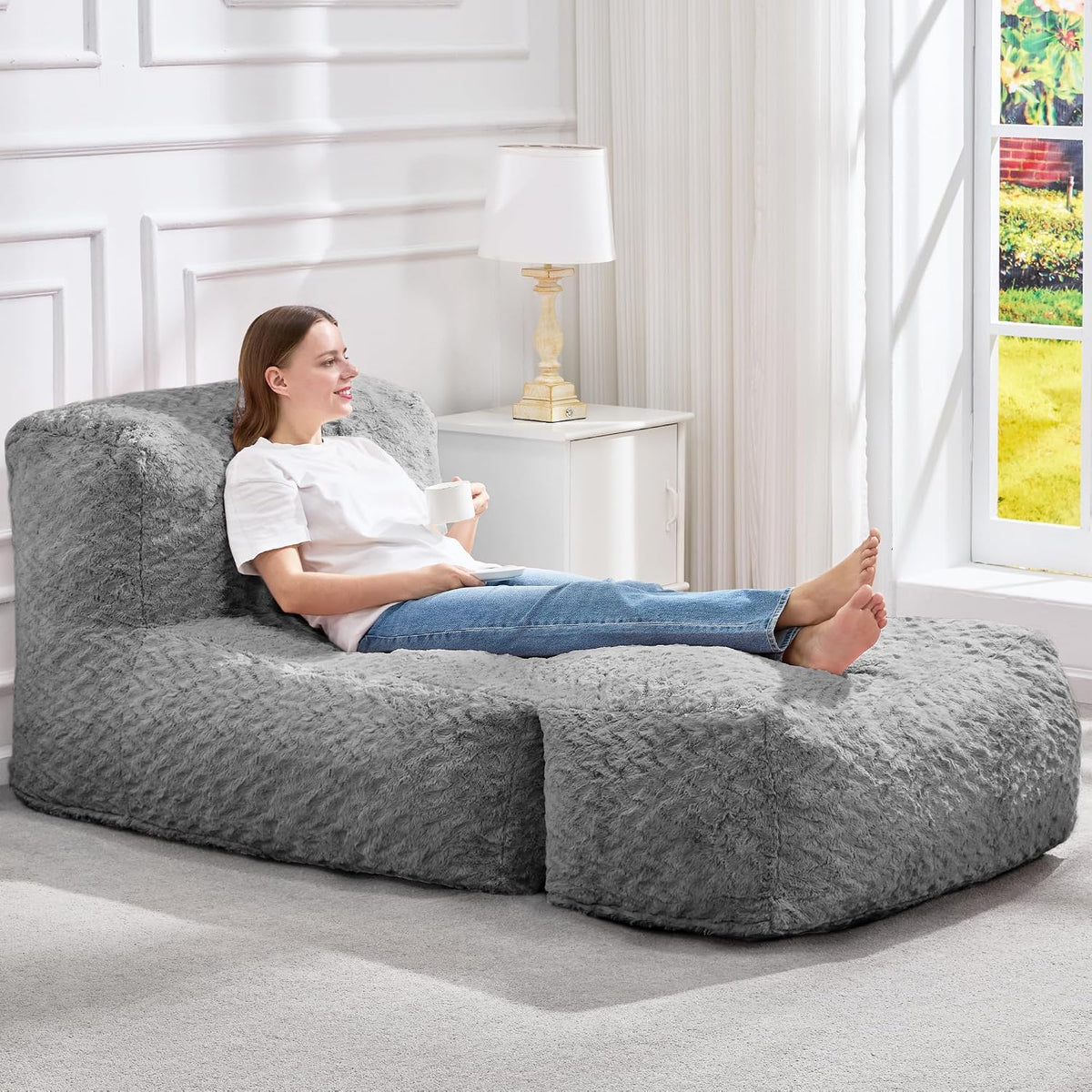 Hobestluk Large Bean Bag Chairs for Adults Giant BeanBag Couch Lounger - Image 3