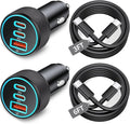 67W 3-Port Super Fast Type C Car Charger USB C for Samsung S26 S25 S24 S23 | iPhone 17/16/15 Pro Max, Android, Cigarette Lighter USB Charger Car Phone Adapter Accessories + 3FT/6FT USB-C Cable, 2 Pack by KENHAO
