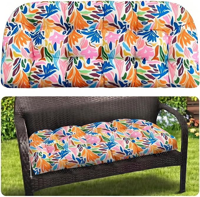 MAGIC ELEPHANT Outdoor Bench Cushion, Memory Foam Loveseat Cushion for Patio Furniture Wicker Chair, Settee Porch Swing Seat Cushion, 44 x 19 Inches (Multicolor Leaves) by Magicelephant