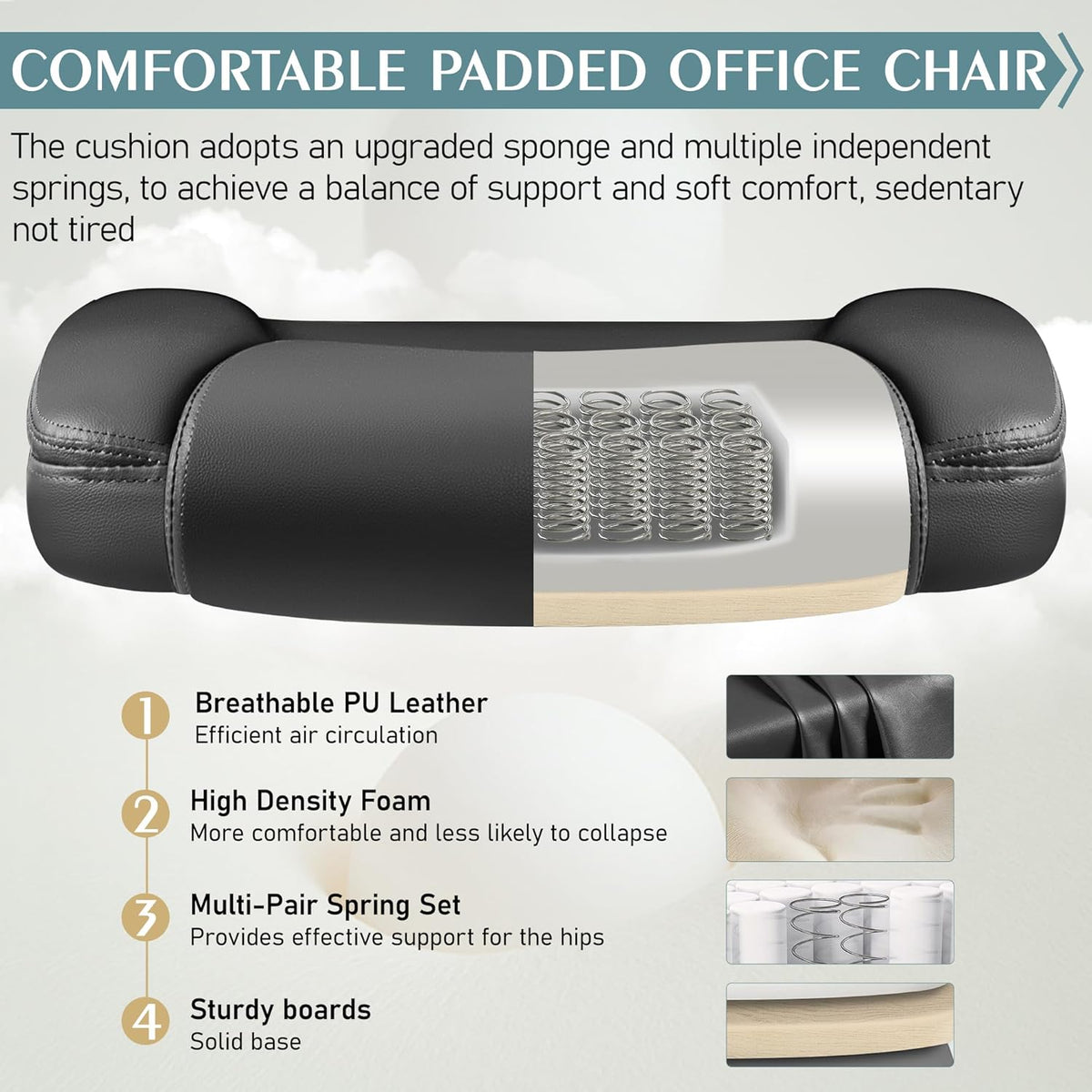 Leather Office Chair, PU Home Computer Desk Chairs with Ergonomic Back Support, 360°Swivel Free, Small Gaming Chair with Wheels and Adjustable Armrests, for Short People Use - Image 5