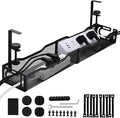 Under Desk Cable Management Tray 25.3 Inch, Clamp-On Cable Organizer Box for Standing Desks, No Drill Cord Management Under Desk, Large Desk Wire Organizer for Office & Home, Black by QUELIEN