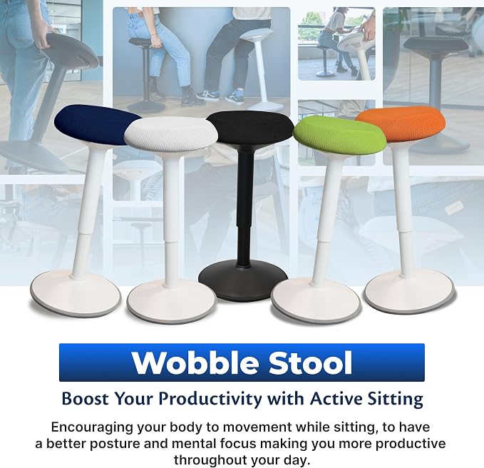 Standing Desk Stool Chair, Height Adjustable Stool 21-31 inch for Office and Classroom, Swivel seat, Anti-Slip Bottom Ergonomic Wobble Stool with Rocking Motion, Blue - Image 4