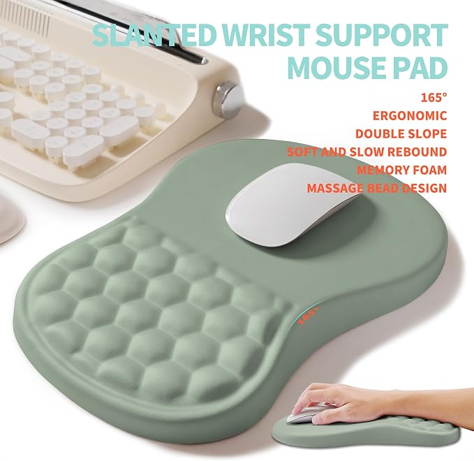 2-in-1 Ergonomic Set, Wave Rise Keyboard Wrist Rest and Massage Bulge Slope Mouse Pad Wrist Support, Cushion Memory Foam Integrated to Relieve Wrist Pain, Light Green - Image 3