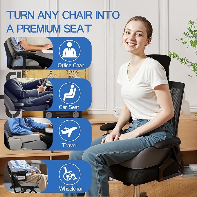 Benazcap Large Memory Foam Seat Cushion Lumbar Support Pillow for Sciatica & Tailbone Pressure Relief Coccyx Pad for Office Chair, Wheelchair, Car, Home, Office - Image 6