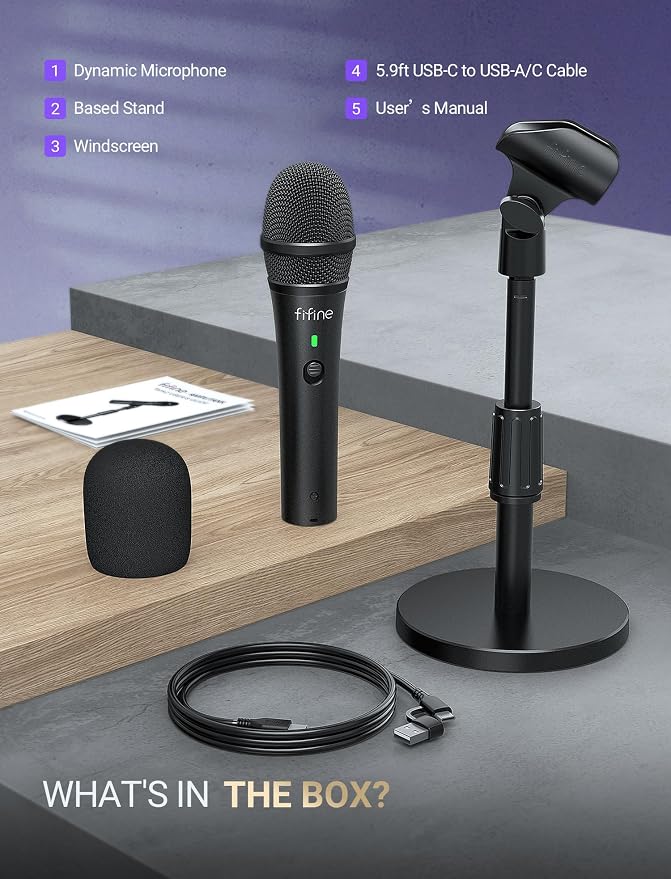 FIFINE AmpliTank TANK2 USB/XLR Dynamic Microphone for Podcast Recording | Studio Desktop Mic with Mute Button, Height-Adjustable Stand, Windscreen for Vocal, Streaming, Voice Over, Black - Image 9
