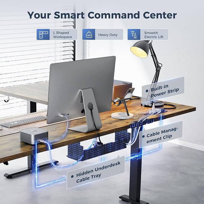 Klicelor L Shaped Standing Desk 75 x 61 Inch,Electric Height Adjustable Corner Desk with Cable Management & Power Outlets, Ergonomic Sit Stand Up Computer Table for Home Office,Rustic Brown - Image 4