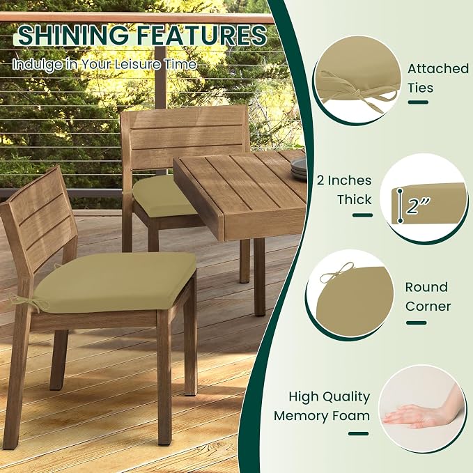 HARBOREST Outdoor Chair Cushions Set of 2, Water Resistant Patio Chair Cushions with Ties, Outdoor Seat Cushions for Patio Furniture, 17"x16"x2", Khaki - Image 3
