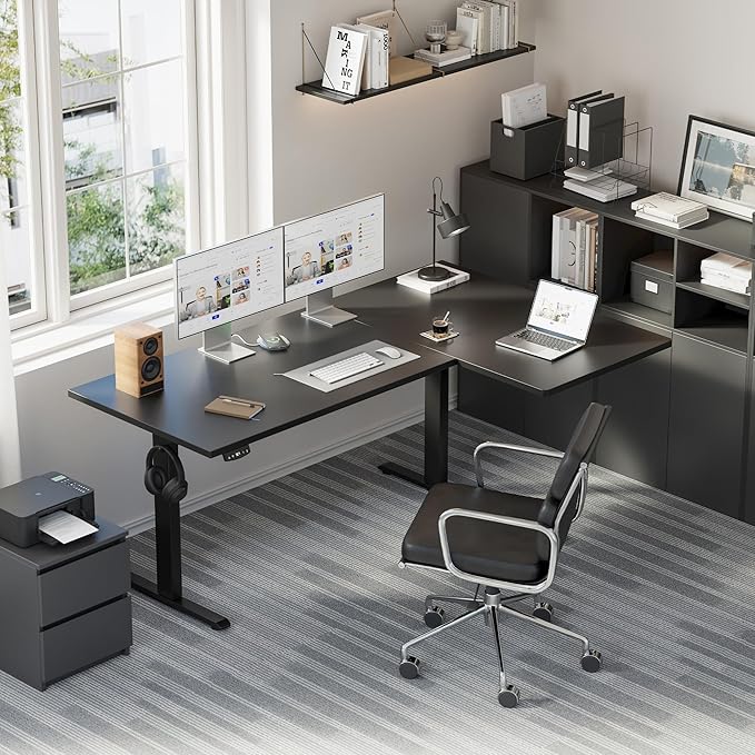 Agilestic 55 * 28 Inch Reversible L Shaped Electric Standing Desk, Black | Reversible left-right installation, L-shape Workspace, Sturdy Steel Frame, Memory Presets, Hooks, 176 lbs, Easy Assembly - Image 2
