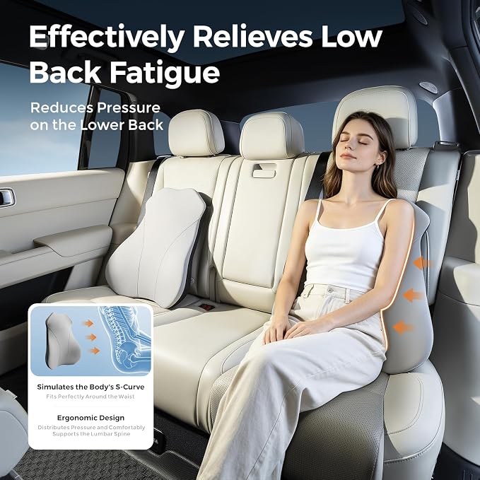 BABUR Lumbar Support Pillow for Car, Back Cushion Support for Driving Seat | Ergonomic 100% Memory Foam, Back Pain Relief, Comfort Lower Back Support for Office Chairs, Car Seat, Wheelchair - Image 4