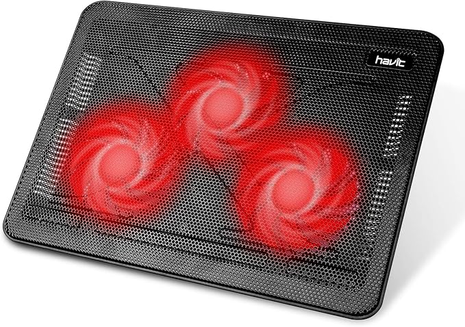 havit HV-F2056 Laptop Cooling Pad for 15.6-17 Inch Laptops, Black | Three quiet USB-powered fans circulate air below the laptop, two height settings improve viewing and typing comfort by havit