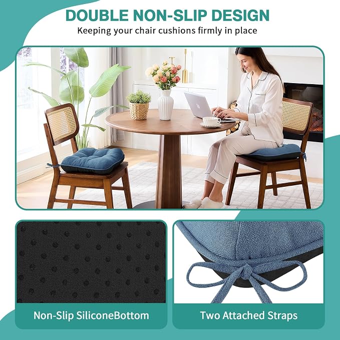 BETU Chair Cushions for Dining Chairs Set of 4,Kitchen Table Chair Pads with Ties,Non Slip Backing and Covers, Seat Cushion for Dining Room,Bar,Patio Chairs,15.5"X15.5"X3.5" - Image 2