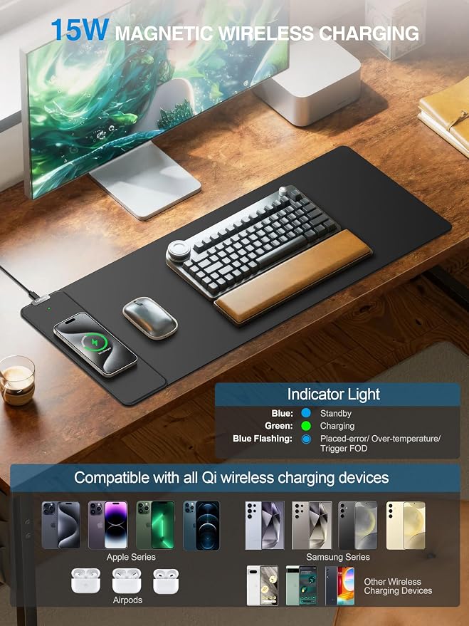 TopMade Wireless Charging Mouse Pad, Gaming Mousepad with Ultra-Smooth Surface, Non-Slip Base, Waterproof Computer Desk Pad, 31.5"x11.81" XL Large Desk Mat for MacBook, PC, Laptop - Image 2