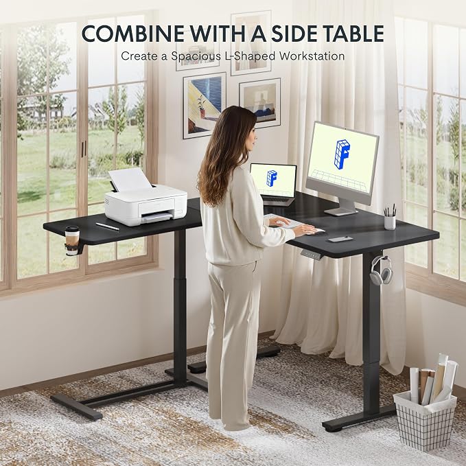 FLEXISPOT H7 28" Pneumatic Height-Adjustable Overbed Table with Wheels | C-shaped bedside table,Medical End Table,Rolling Cart TV Tray,Laptop desk for Hospital Home office use,27.6"Wx15.7"D,Black - Image 9