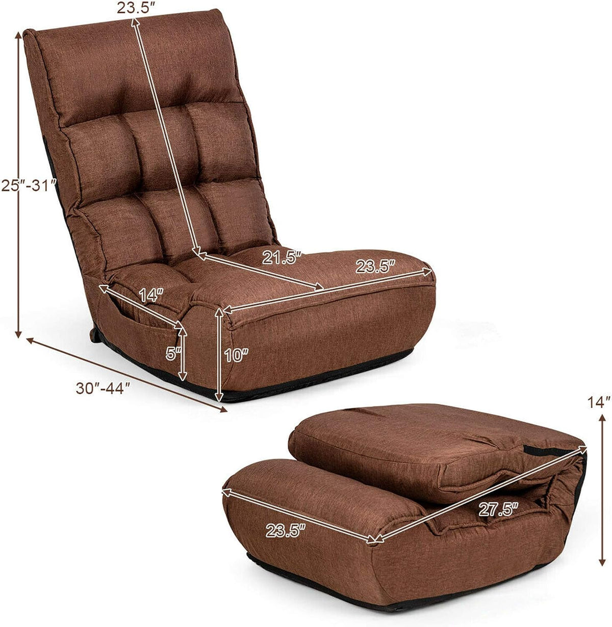 DORTALA Foldable Floor Chair for Adults, Memory Foam Floor Gaming Chair w/ 5-Position Adjustable Head and Back Support, Ergonomic Banana Chair for Bedroom, Living Room, Coffee - Image 3