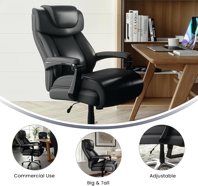 Flash Furniture Hercules Series High-Back Swivel LeatherSoft Office Chair, Ergonomic Executive Chair with Headrest and Adjustable Height, Black | 500 LB Capacity, Padded Armrests, 360° Swivel, Height Adjustable, Commercial Grade - Image 5