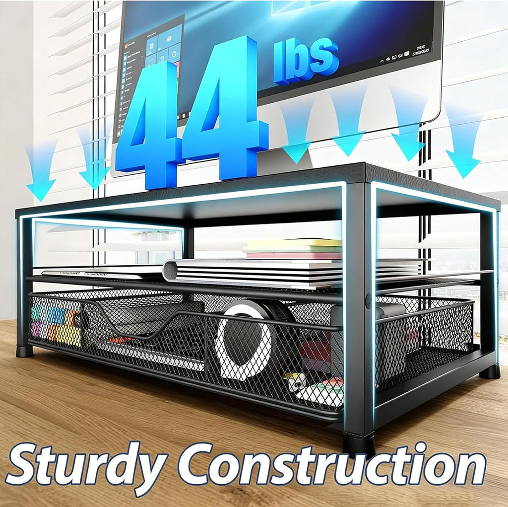 Desk Organizer, Monitor Stand Riser with Drawer and 2 Pen Holders - Image 2