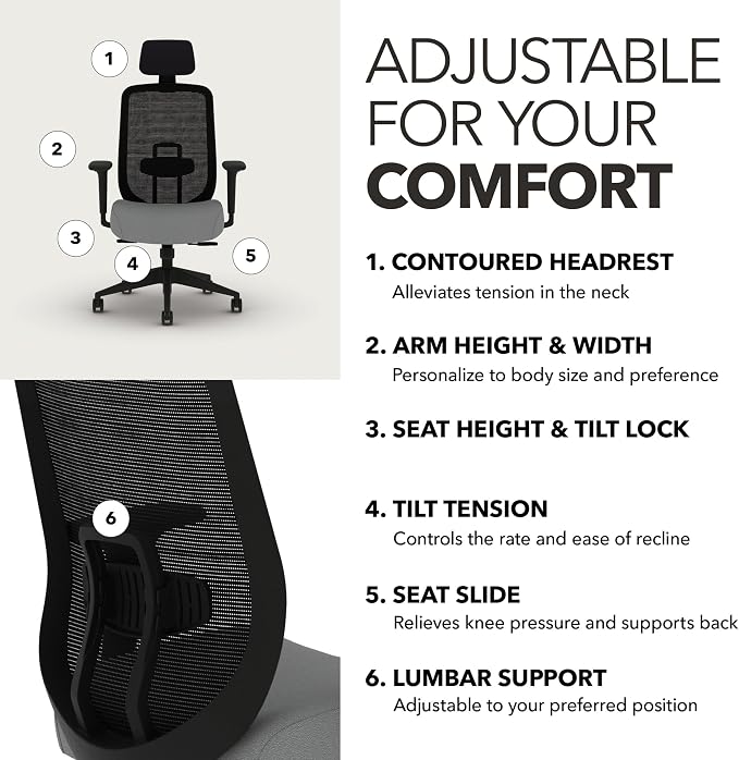 HON Altern Ergonomic Office Chair, Office Desk Computer Chair, Frost | Mesh desk chair with lumbar support, headrest, seat slide, adjustable arms, computer chair for home office productivity - Image 3