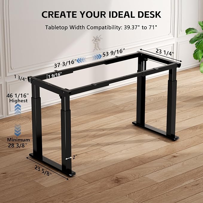 4-Leg Electric Standing Desk Frame, Dual Motor, 264 lbs Capacity | Heavy-duty 4-leg standing desk frame supports 264 lbs, providing superior stability for multi-monitor setups and gaming PCs. - Image 3