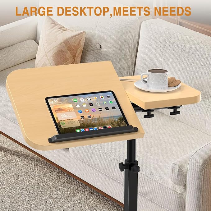 Portable Rolling Over Bed Laptop Desk, Adjustable Height and Tilt for Home | Alentar Large-Size Mobile Laptop Stand for Bed, Sofa TV Tray with Wheels, Sturdy Welded Metal Frame, Wood, 25” x 12.99” - Image 2