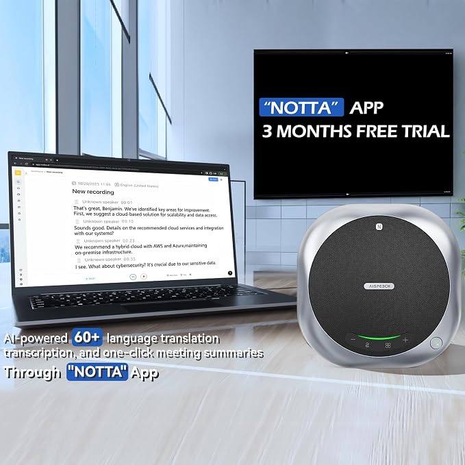 6-Mic Conference Speakerphone for Hybrid Meetings, Up to 25 Hours, Black | AI noise reduction, 90° focused pickup, 360° voice pickup, 20 ft range, voice/music modes, Bluetooth, NFC, USB, room coverage - Image 4