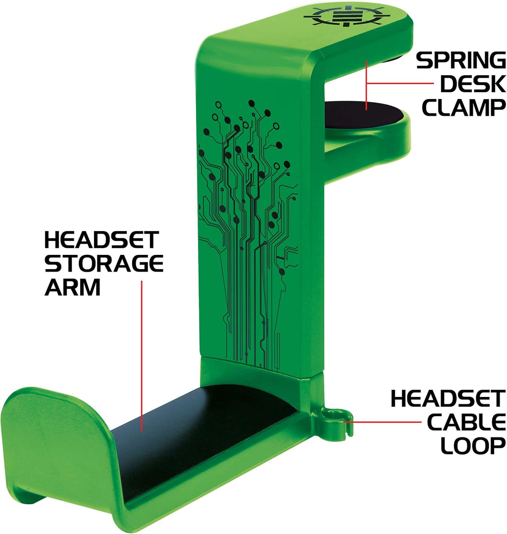 ENHANCE PC Gaming Headphone Holder - Desk Headphone Hanger Esports Headset Holder with Adjustable 360 Rotation, Under Desk Hook Clamp, Universal Fit - Built in Cable Clip Organizer - Green - Image 3
