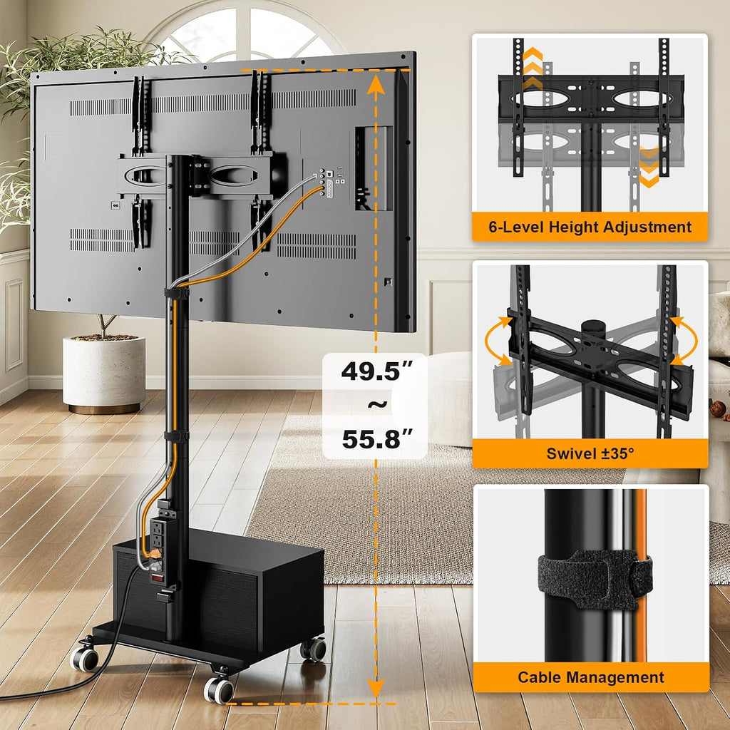 Rolling TV Stand for 27-60in TVs with Drawer & Power Outlet - Image 7