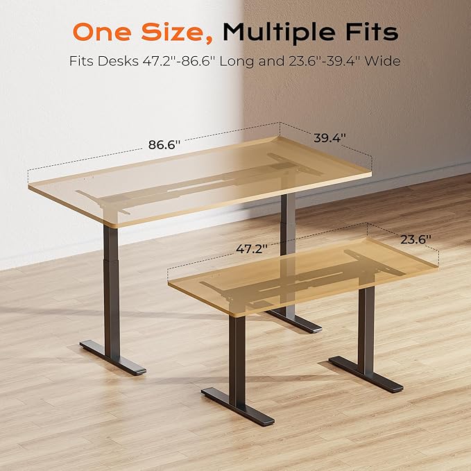 Huuger Dual Motor Electric Standing Desk Frame, Sit Stand up Desk Leg for 47.2” to 86.6” Desktop, Computer Desk Leg with Cable Tray, 3 Memory Height Presets, 2 Hooks, Black Frame Only - Image 4