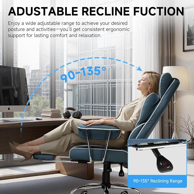 GTPLAYER Gaming Chair,Office Chair with Pocket Spring Lumbar Support, Ergonomic Comfortable Wide Office Desk Computer Chair with Outward Fixed Soft Armrests and Footrest (Fabric, Blue) - Image 6