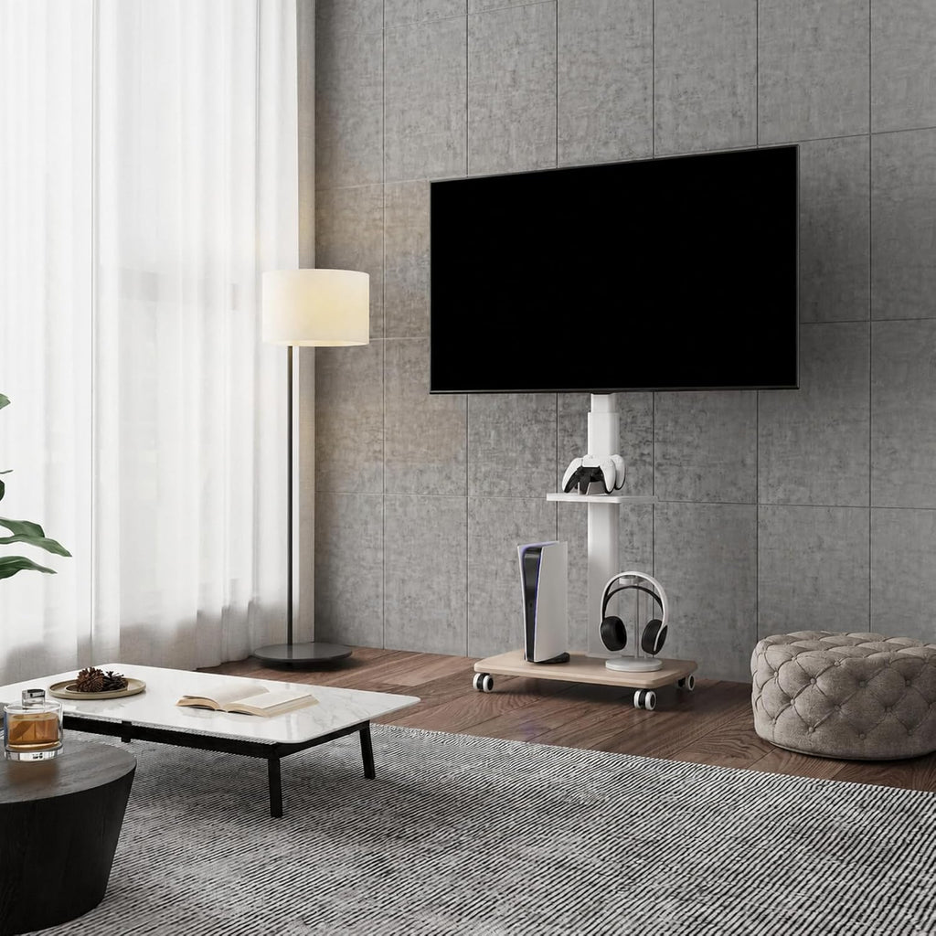 FITUEYES Rolling TV Stand for 32-75 Inch TVs with Swivel Mount, White - Image 2