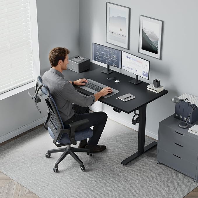 Klicelor 40 Inch Electric Standing Desk, Height Adjustable Office Desk, Sit Stand Up Computer Desk with Memory Preset, Two-Piece Desktop, Black - Image 2