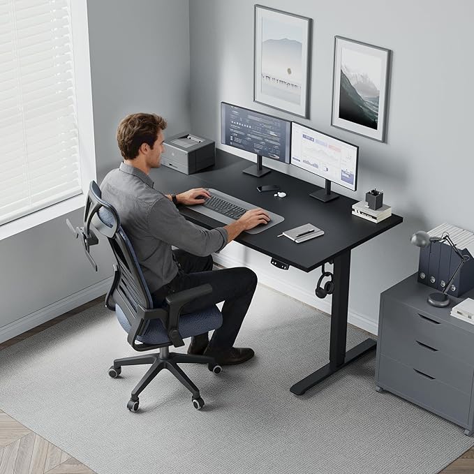 Klicelor 48 Inch Electric Standing Desk, Height Adjustable Office Desk, Sit Stand Up Computer Desk with Memory Preset, Two-Piece Desktop, Black - Image 2