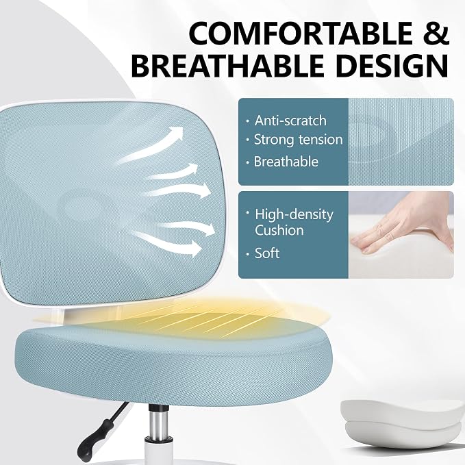 Tall Drafting Desk Chair - Armless, Adjustable Height, Mesh Back, Rolling, Standing Desk Chair for Art Room, Office or Home (Light Blue) - Image 7