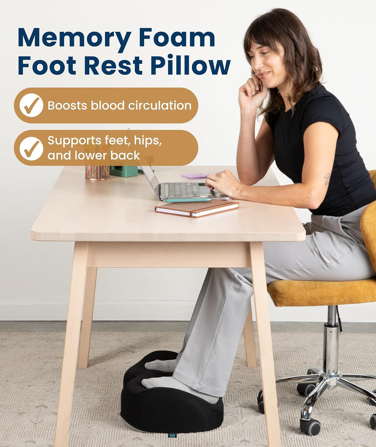 Everlasting Comfort Foot Rest for Under Desk at Work - Memory Foam Office Foot Stool & Under Desk Footrest Leg Elevation Pillow for Gaming & Home Office, Supports Posture - Image 2